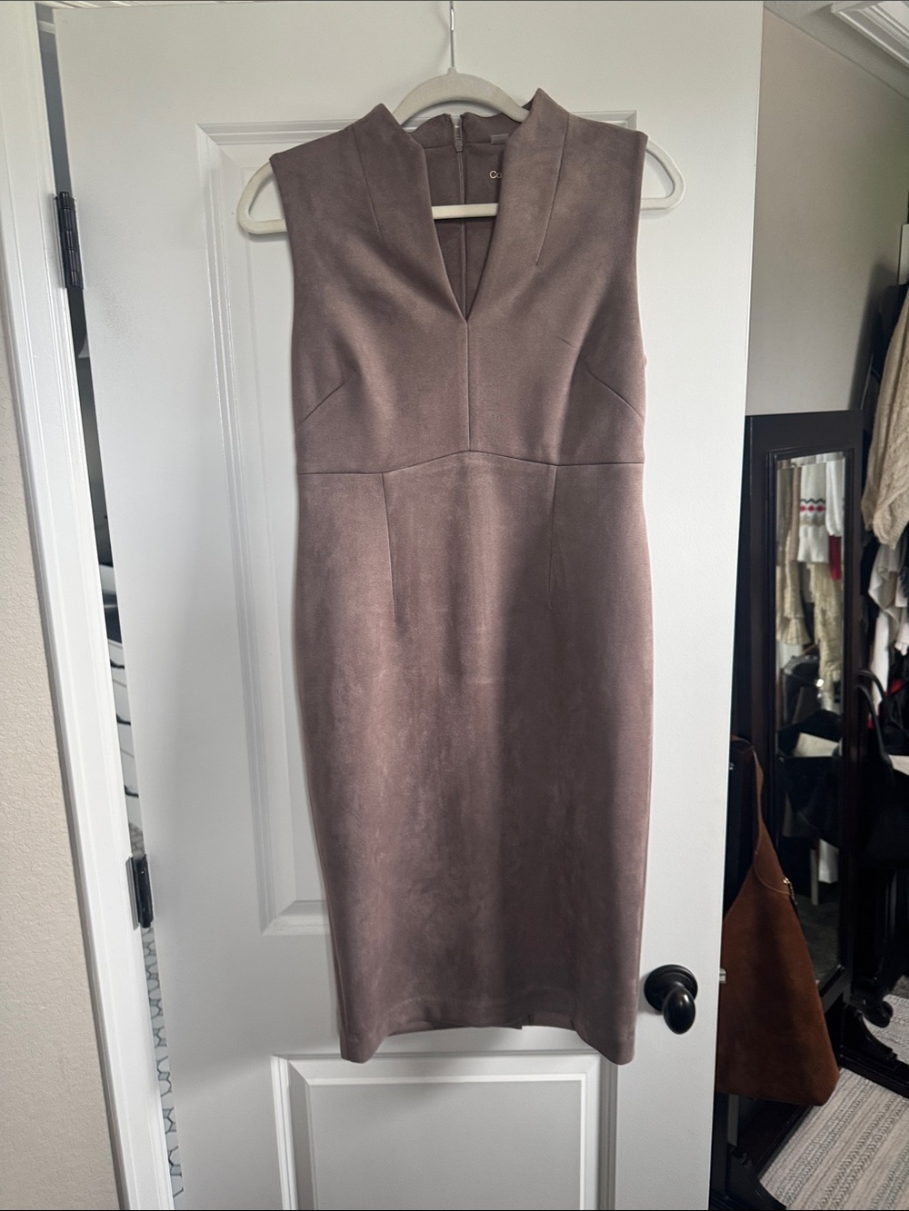 Calvin Klein Sleeveless Taupe Midi Sheath Dress
